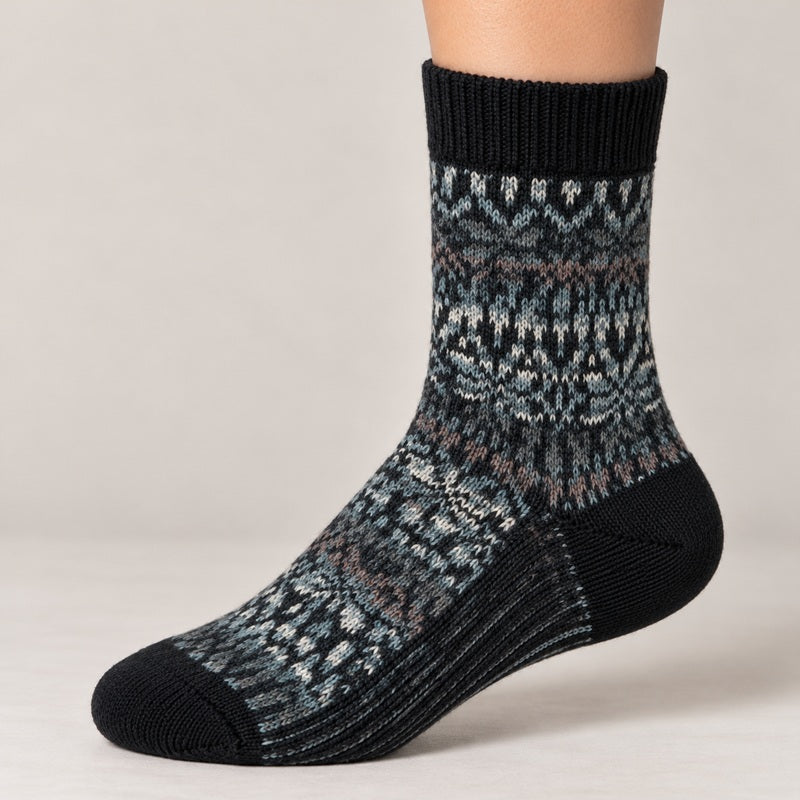 HIRSCH NATUR Norweger Socke mit Sternenmuster Schwarz / Schlamm