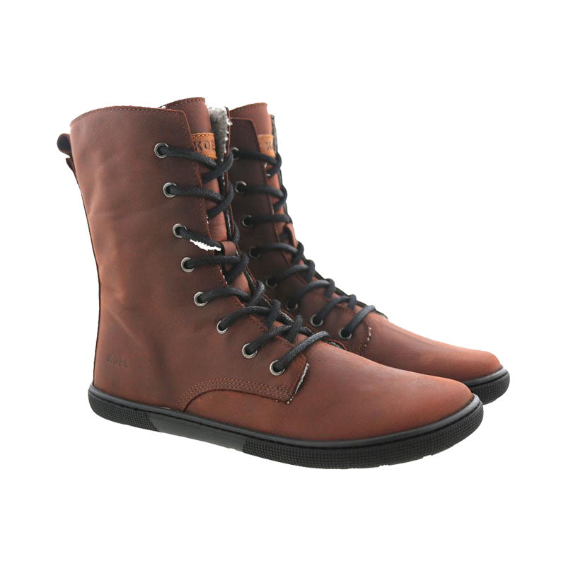 Koel Bare Faro Lambswool Chocolate - Nappaleder, Lammfell, Barfuß-Winterstiefel Erwachsene