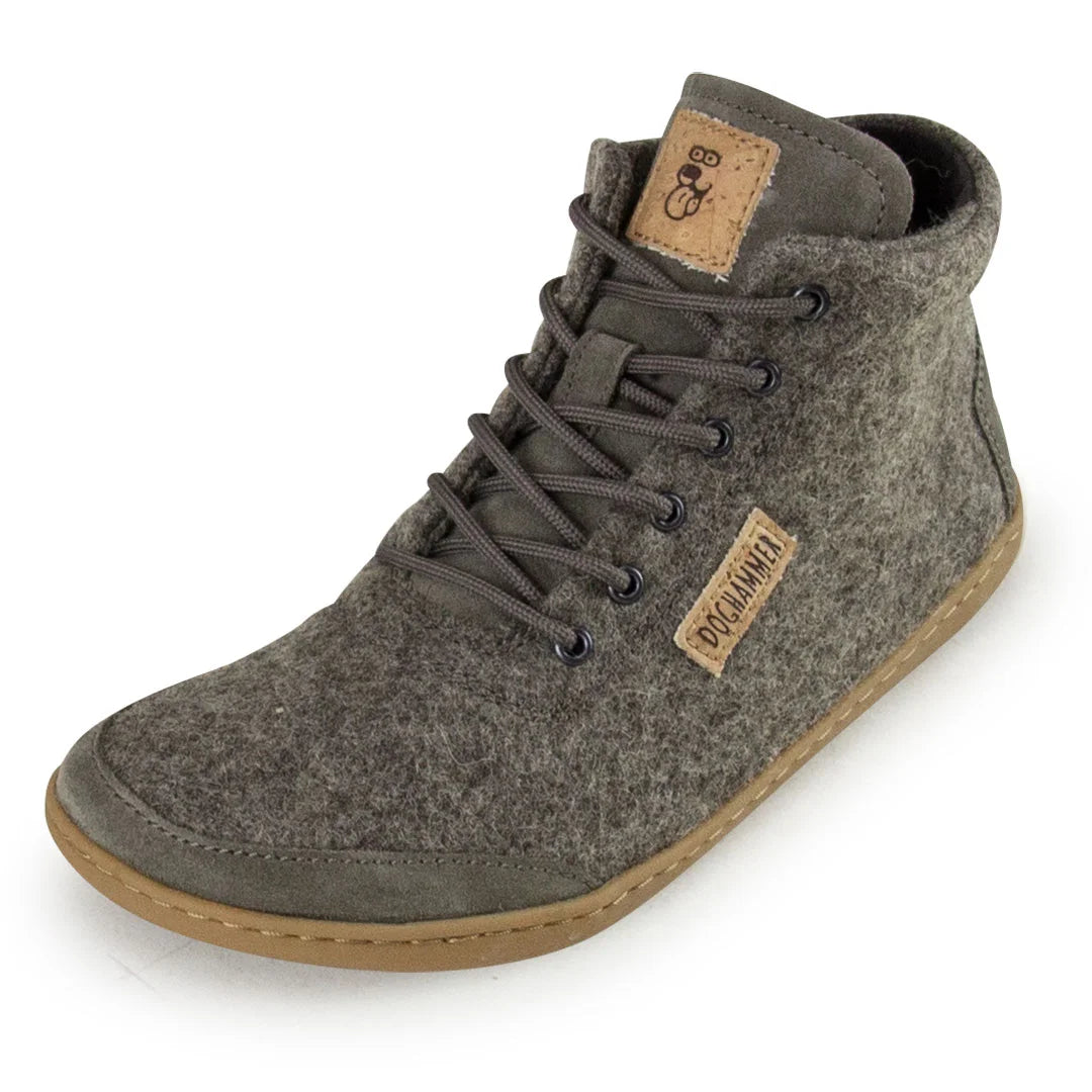 Doghammer Terrar Wool High Greyish Barfußschuh aus Woll-Loden für kühle Tage