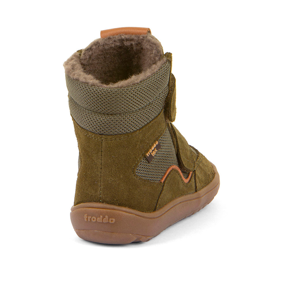 Froddo Barefoot Winterstiefel Olive Rückansicht - hoher Schaft, Velourleder
