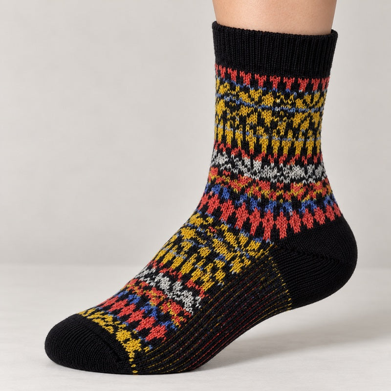 HIRSCH NATUR Norweger Socke mit Sternenmuster Black / Fancy