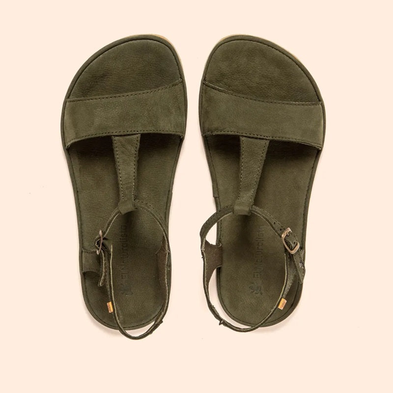 Minimalistische Leder-Sandale El Naturalista Kaki